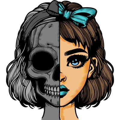 realistic girl with half skull mask