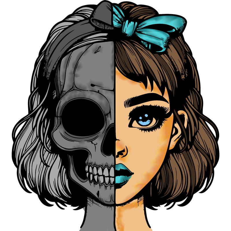 realistic girl with half skull mask
