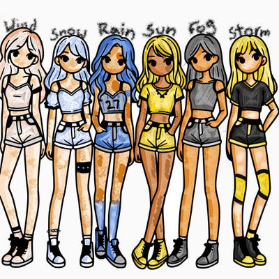 a group of girls wearing crop tops and shorts