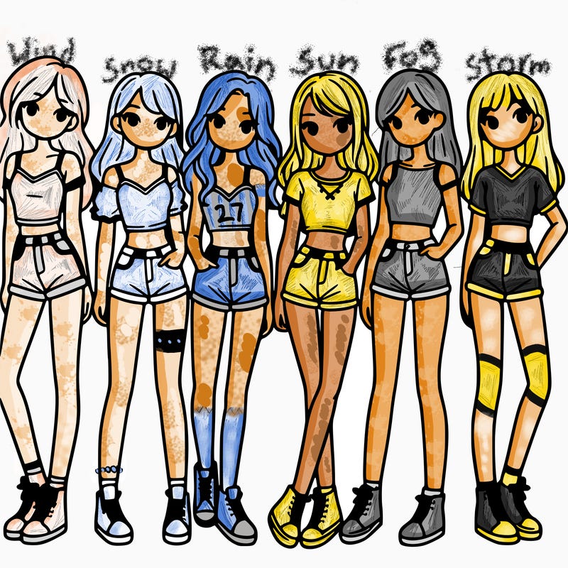 a group of girls wearing crop tops and shorts