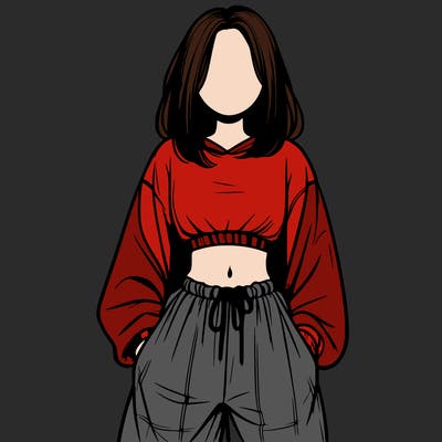 realistic girl faceless with baggy pants and a crop top