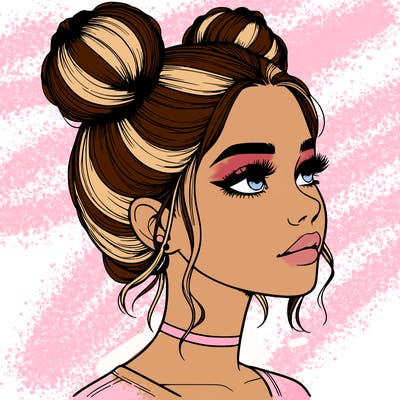 realistic girl with buns on the top of her head