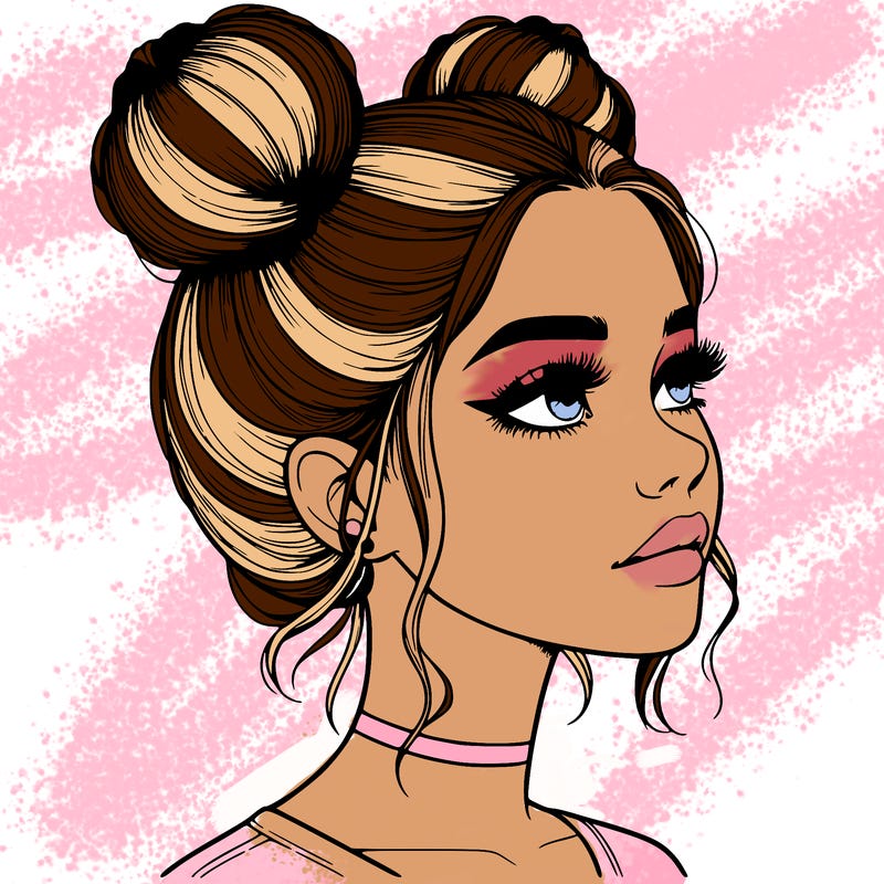 realistic girl with buns on the top of her head