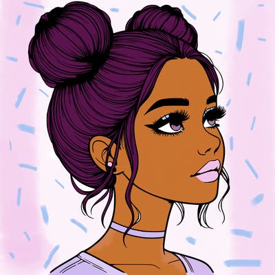 realistic girl with buns on the top of her head