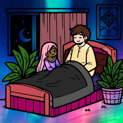 a double bed with a girl and her friend