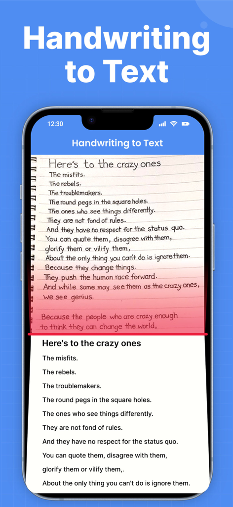 Picture To Text: Image To Text - Notas escritas a mano siendo convertidas a texto digital en la pantalla de un iPhone.