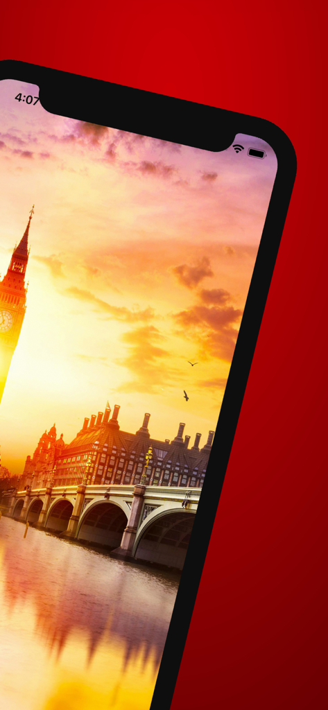 London Travel Guide with Map - 런던 여행 가이드 앱, 빅벤과 템스강의 해 질 녘 풍경 표시