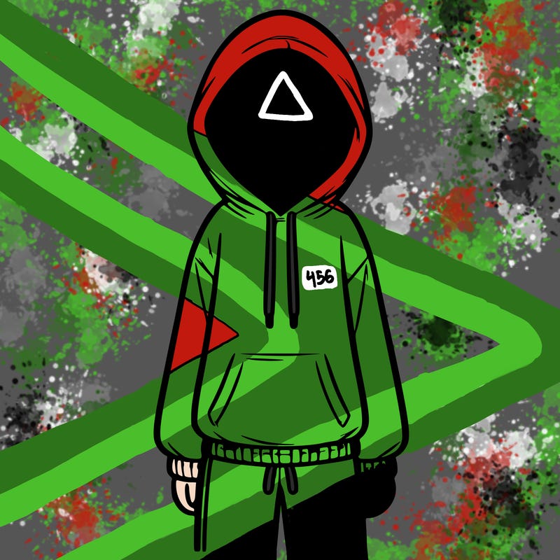 faceless girl in a tracksuit with a hood on and no hair