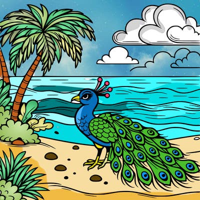 peacock at the beach