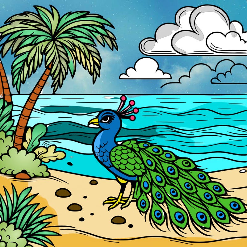peacock at the beach
