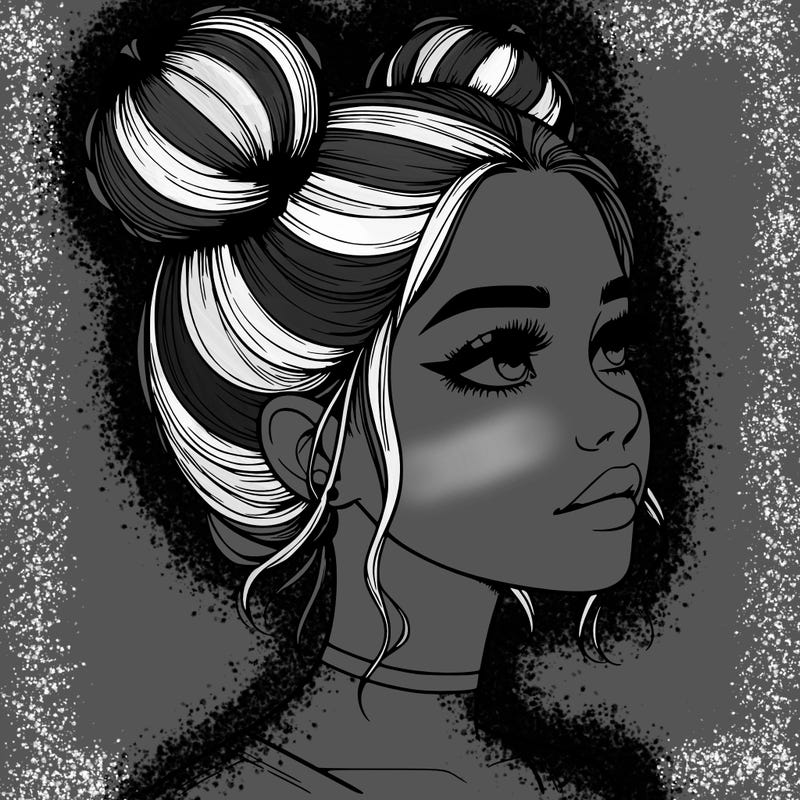 realistic girl with buns on the top of her head