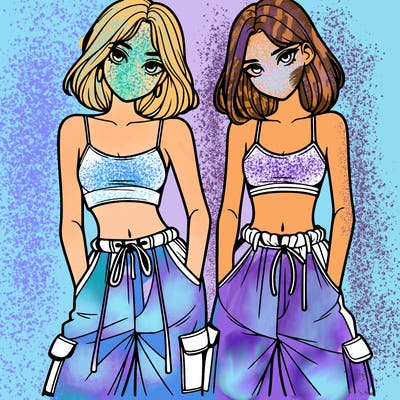 two girls with crop top with baggy pants