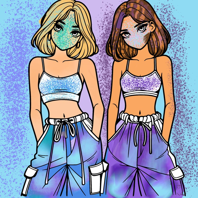 two girls with crop top with baggy pants