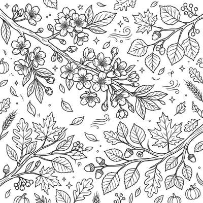 Witness a magical seasonal convergence with our Cherry Blossoms x Autumn coloring page. This intricate design beautifully blends delicate spring blooms with the rich tapestry of fall foliage, offering a captivating artistic journey.