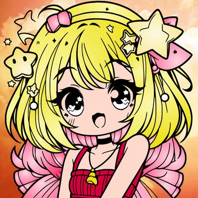 cute anime girl with star accessories