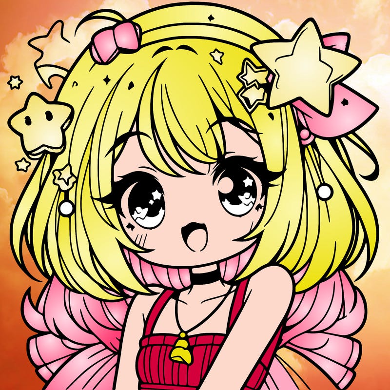 cute anime girl with star accessories