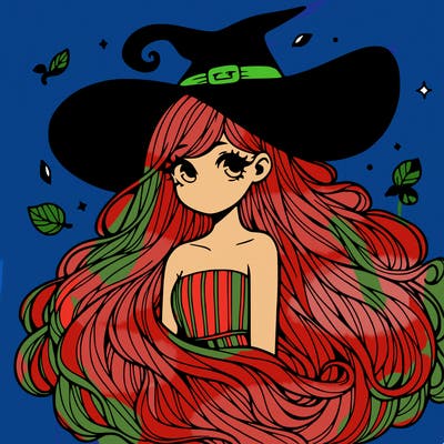 a witch girl with very long hair