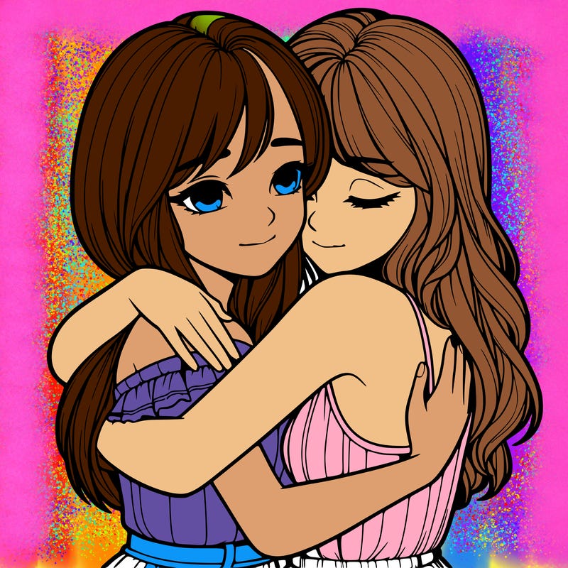 realistic girls hugging