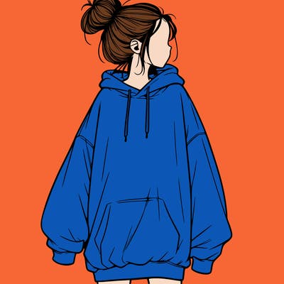 realistic girl with a oversized sweatshirt on and a bun