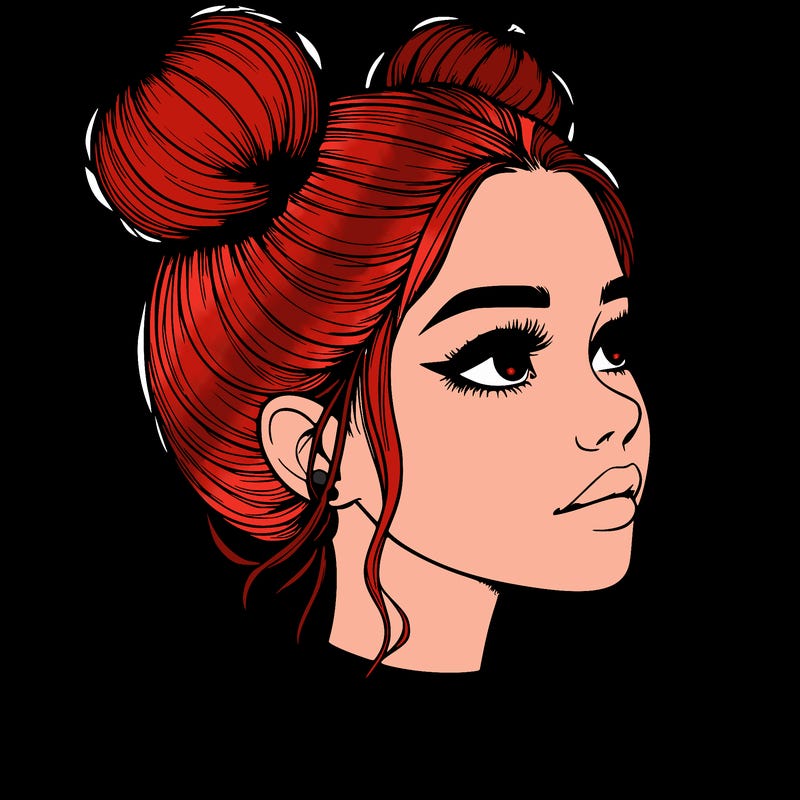 realistic girl with buns on the top of her head