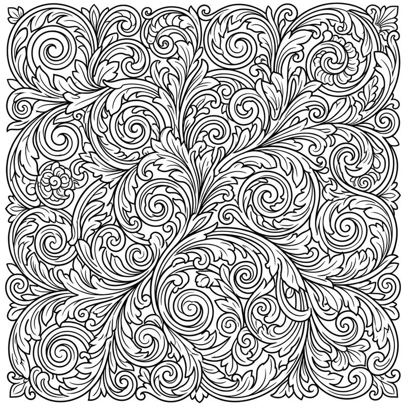 Dive into the mesmerizing world of Acanthus Spirals with this intricate coloring page, specially designed to engage and challenge teens. Unleash your creativity by adding vibrant colors to these classical, flowing motifs.