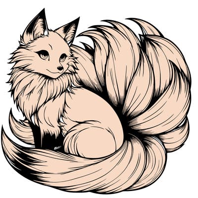 realistic detailed 9 tailed anime fox