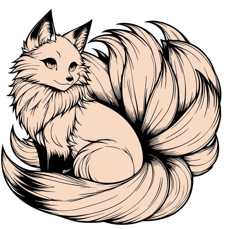 realistic detailed 9 tailed anime fox