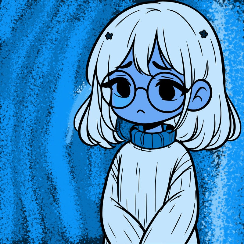 sad girl with glasses in a sweater