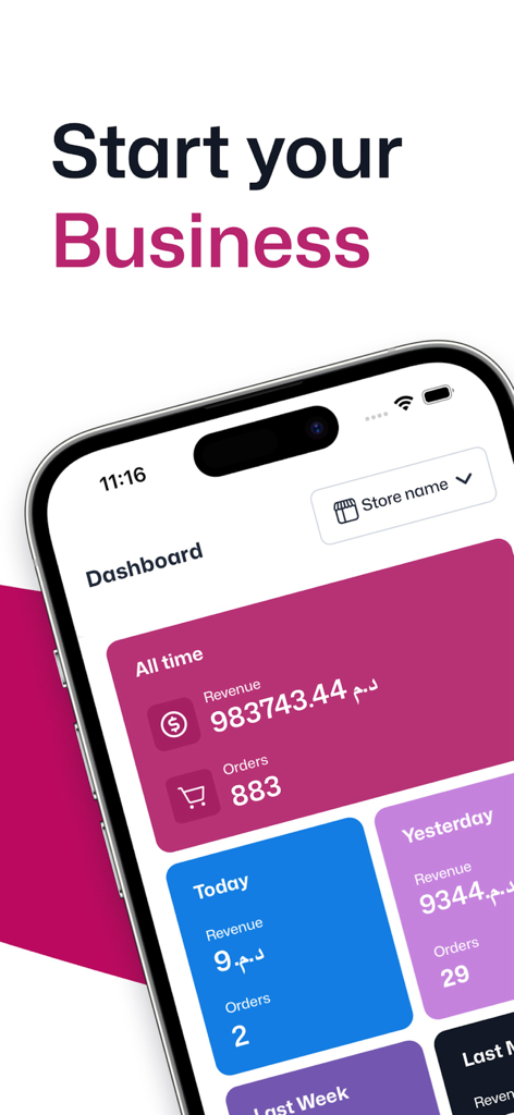 YouCan.shop - Mobile app dashboard for YouCan shop showing sales and revenue statistics