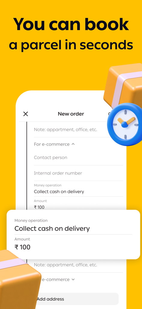 Borzo: Courier Delivery App - Pantalla de la aplicación Borzo para reservar una entrega de paquete de mensajería con una opción de pago contra reembolso