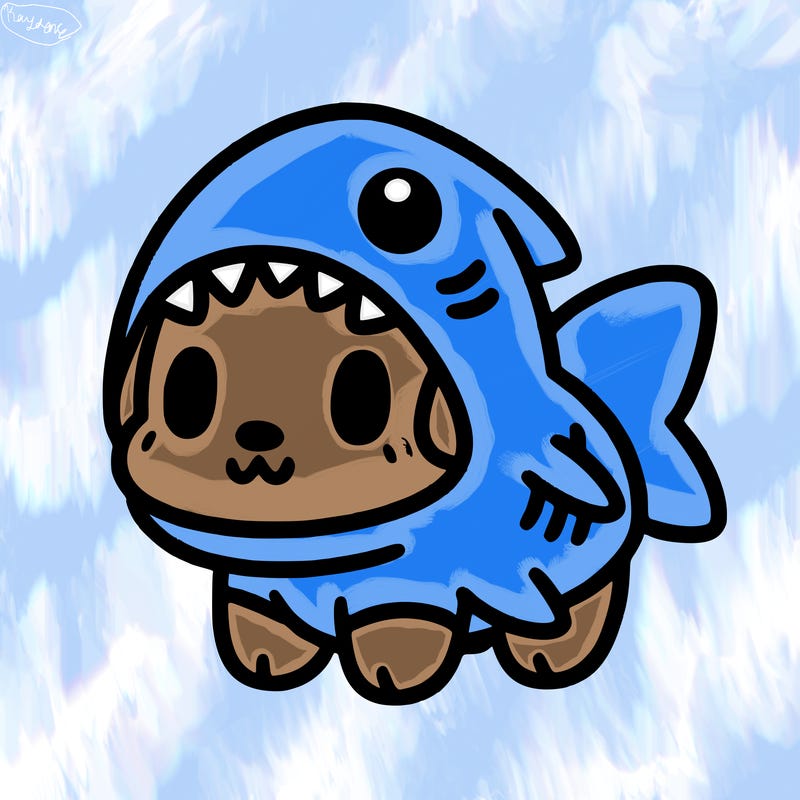 cute dog wearing a shark costume