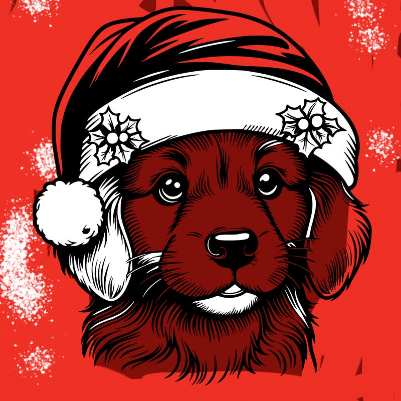 realistic dog wearing a santa hat