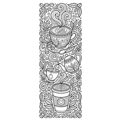 Immerse yourself in the comforting world of hot beverages with this intricate Coffee & Tea bookmark coloring page. This delightful design is perfect for adding a personal touch to your favorite books.