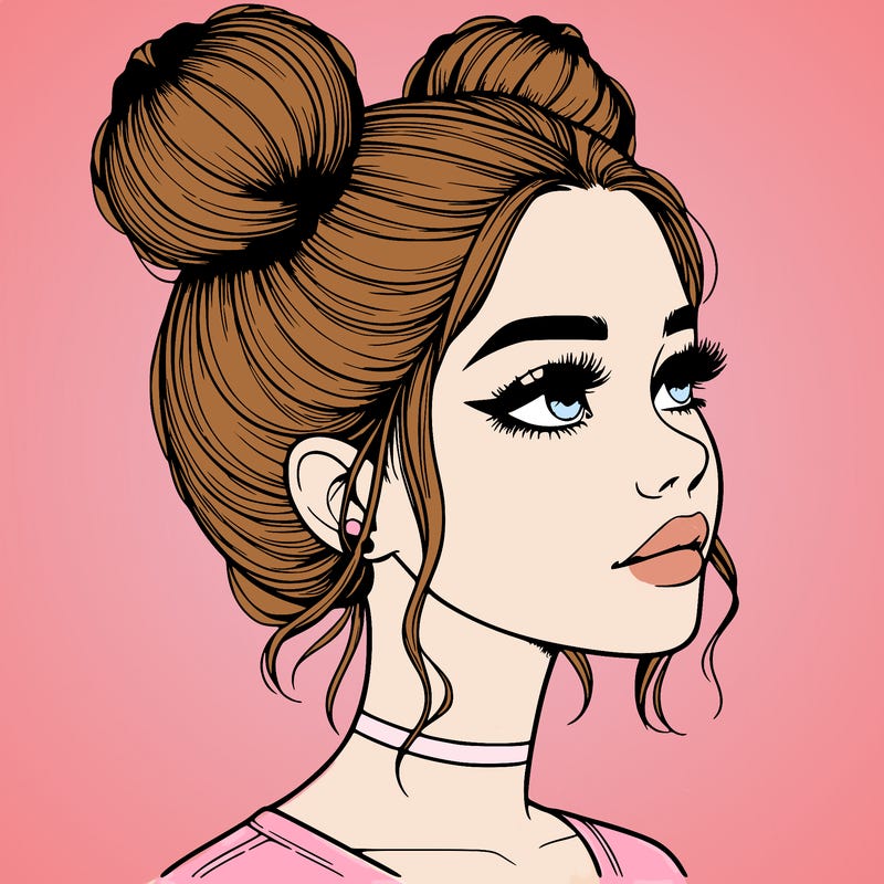 realistic girl with buns on the top of her head