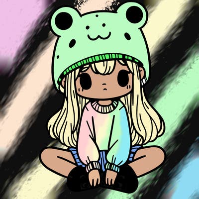 a girl wearing a frog hat and some frog socks
