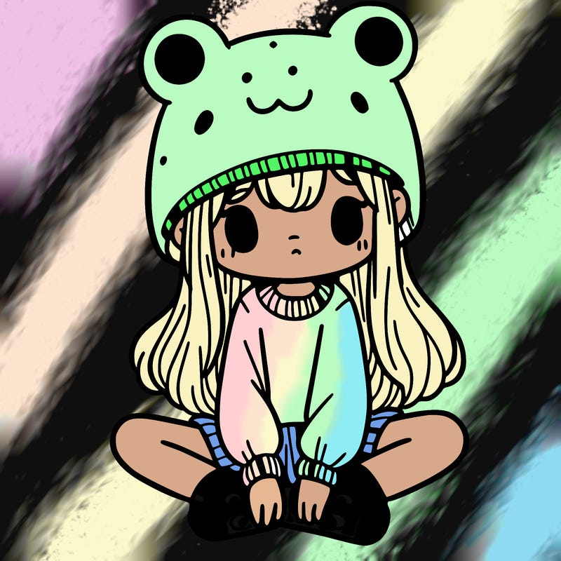 a girl wearing a frog hat and some frog socks