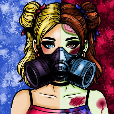 realistic lady wearing a gas mask