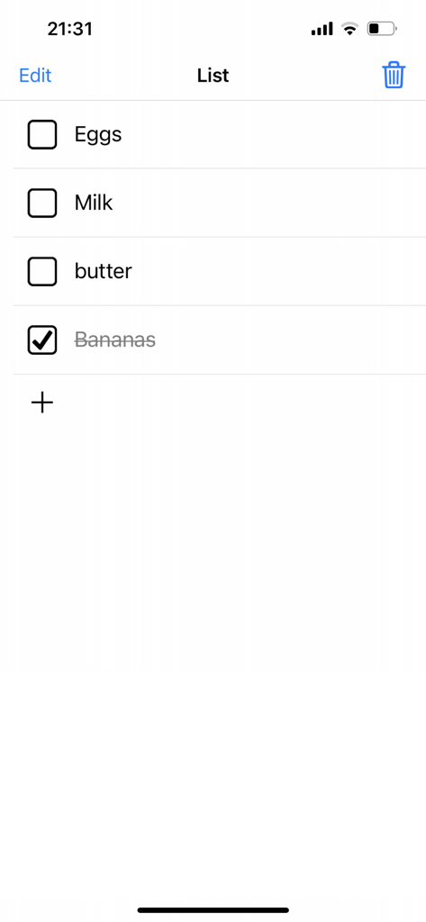 食料品のチェックリストを表示するミニマリストなToDoリストアプリのインターフェース