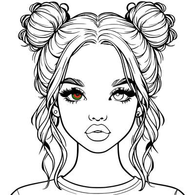 realistic girl with two buns in hair and lips