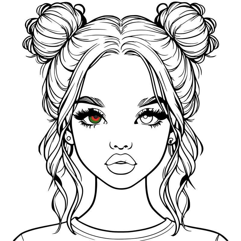 realistic girl with two buns in hair and lips