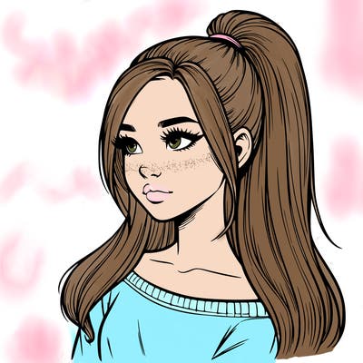 realistic girl with a high ponytail