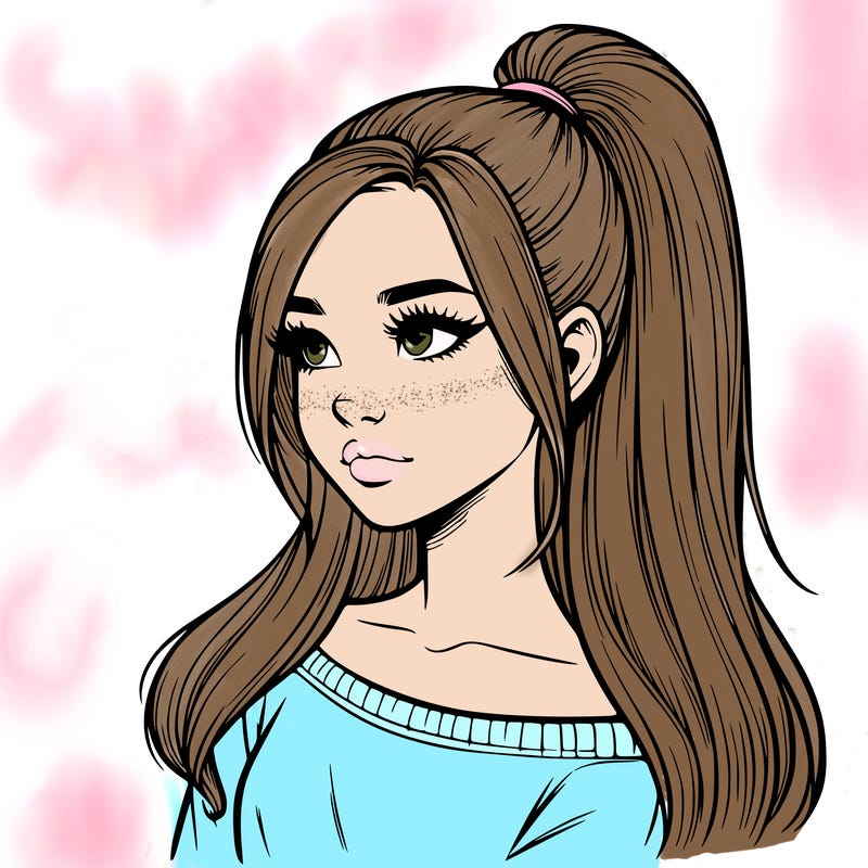 realistic girl with a high ponytail