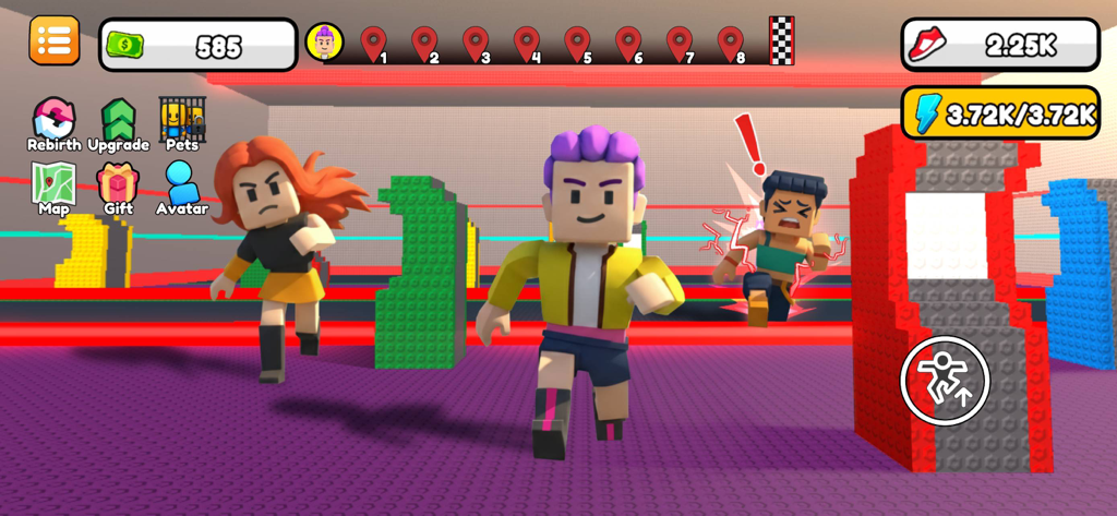 +1 Speed Escape challenges - Characters racing through a 3D obstacle course in the plus 1 speed escape game