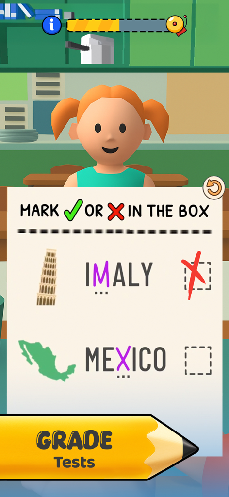 Teacher Simulator: Study Time! - Teacher Simulatorで、生徒の地理のテストを採点する先生。