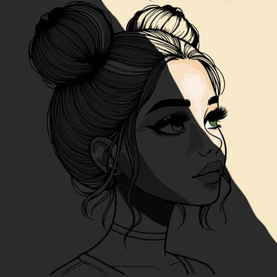 realistic girl with buns on the top of her head