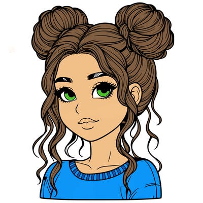 realistic girl with two buns in her hair