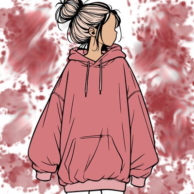 realistic girl with a oversized sweatshirt on and a bun