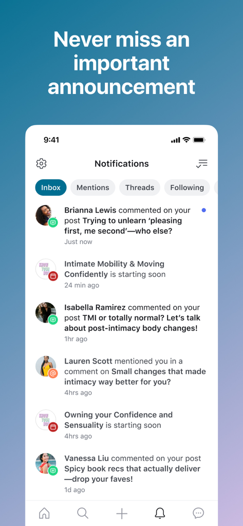 Know Your Norm - A mobile app interface showing a list of community notifications and class reminders in the Know Your Norm app