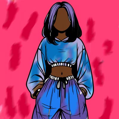 realistic girl faceless with baggy pants and a crop top