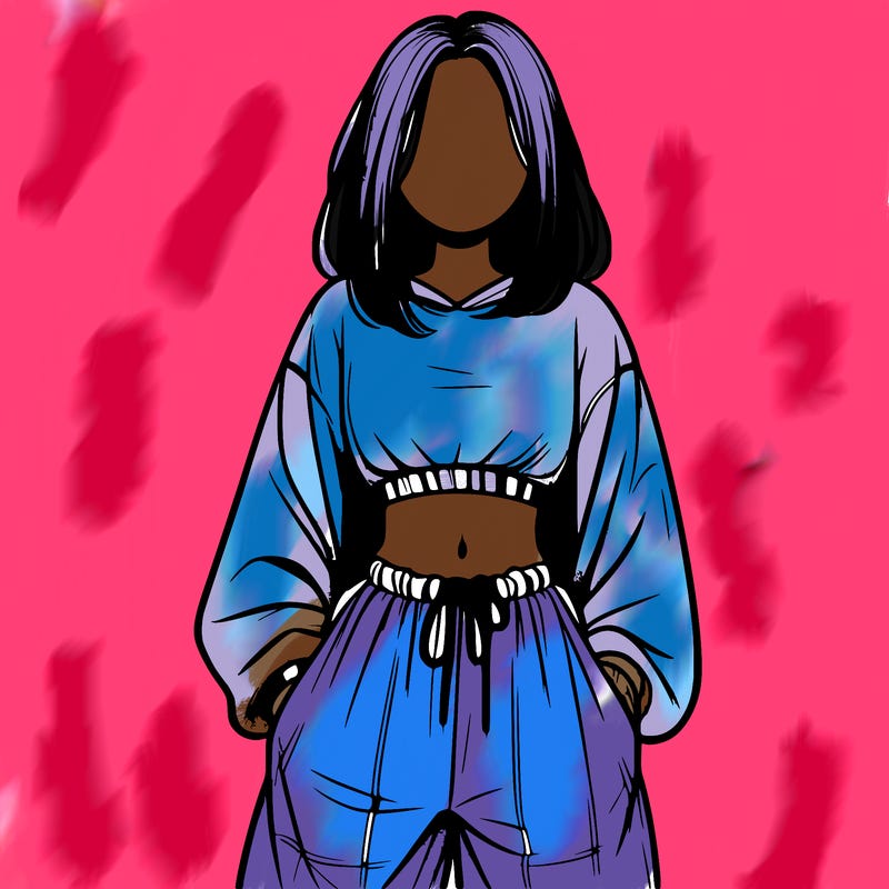 realistic girl faceless with baggy pants and a crop top